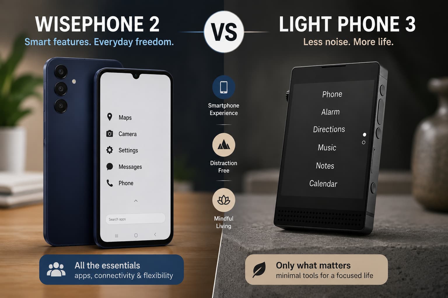 Wisephone 2 vs Light Phone 3 comparison